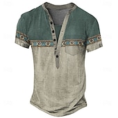 preiswerte Ethnischer Stil-Herren Grafik Geometrisch Stammes T Shirt Henley Hemd T-Shirt Kurzarm Vintage Designer Basic Outdoor Lässig Täglich Sommer Hellgrün Violett Marineblau Dunkelgrün Henley Henley T-Shirt