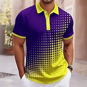 billige Geometrisk polo for menn-Herre Abstrakt Geometrisk Polo Kortermet Aftæpning Fritid hverdag treningsklær Fritid / hverdag Knapper Sommer Rødstrupe-egg Blå Gul Lilla