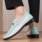 cheap Men&#039;s Slip-ons &amp; Loafers-Men&#039;s Green and White Faux Leather Moccasin Loafers Fashion Slip-On Driving Shoes for Casual Wear and Spring Outfits