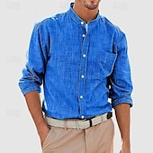 cheap Men&#039;s Button Up Shirts-Men&#039;s Shirt Chinese Collar Shirt Mandarin Collar Shirt Summer Shirt Casual Shirt Beach Shirt White Red Navy Blue Blue Long Sleeve Plain Band Collar Vacation Hawaiian Pocket Clothing Apparel Polyester