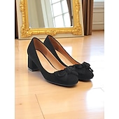 cheap 1950s-Women&#039;s Heels Retro Party Work Daily Bowknot Chunky Heel Square Toe Elegant Vintage Faux Suede Loafer Black Pink Blue