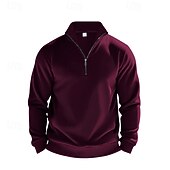 cheap Basic Sweatshirts-Men's Sweatshirt Quarter Zip Sweatshirt Apricot Black White Wine Red Half Zip Plain Sports &amp; Outdoor Daily Holiday Polyester Streetwear Basic Casual Summer Spring Clothing Apparel Hoodies Sweatshirts