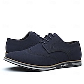 abordables Semiformal-Zapatos oxford de piel sintética marrón caramelo para hombre con detalles brogue: zapatos elegantes e informales con cordones para el trabajo, citas y uso diario.