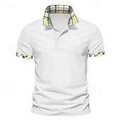 cheap Men&#039;s Classic Polo-Men&#039;s Solid Color Plaid Polo Shirts Golf Shirt Short Sleeve Polo Shirts Lapel Casual Business Buttons Summer Spring Spring &amp;  Fall White Yellow Navy Blue