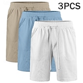 preiswerte Klassiker-Herren Shorts Leinenshorts Sommershorts Strandshorts Tasche Kordelzug Elastischer Bund Einfach Komfort Atmungsaktiv Knielang Lässig Täglich Ferien Urlaub Mode Weiß + Schwarz + Grau schwarz+khaki+blau