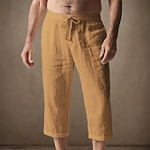 baratos Lar-Homens Calças Capri Shorts de linho Shorts de verão Shorts de praia Bolsos Cintura elástica Com Cordão Tecido Conforto Respirável Comprimento da panturrilha Férias Feriado Praia Havaiana Boho Preto