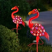 ieftine Lumini de peisaj-Lampă solară de grădină cu LED-uri, tip flamingo, impermeabilă IP65, cu formă de statuie metalică flamingo, decorațiuni de grădină în aer liber pentru nuntă, peluză, iaz, grădină, iluminat peisagistic