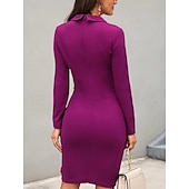 ieftine Rochie simplă-Pentru femei Rochie Mini Rochie Bodycon Rochii Semi Formale Birou Fit regulat Simplu Manșon Lung În V Negru Roșu Vin Albastru piscină Mov Vară