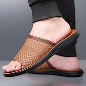 お買い得  バケーションサンダル-メンズ織りスタイルのフェイクレザースライドサンダル。質感のあるアッパー。快適なスリッポンデザイン。リラックスしたプールサイドや休暇の履き心地に最適。