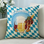 levne Sváteční povlak na polštář-Oktoberfest Dachshund Bavorské Dekorativní Polštáře na Házecí 1PC Měkký Čtvercový Polštář na Pohovku Německý Návrh Piva Bílo-modrý Károvaný