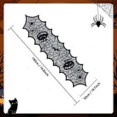 cheap Halloween Kithen-Crawling Spider Halloween Lace Table Runner and Mantle Scarf, Seasonal Halloween Decorations Table Runner
