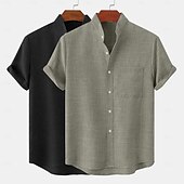 economico Classico-Per uomo Camicia di lino Camicia con colletto alla coreana Camicia Estiva Abbigliamento da spiaggia Camicia casual Semplice Vacanza Casuale Bianco + giallo Rosa + giallo Bianco + Verde Grigio + rosa