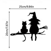 baratos Decoração ao ar livre-Decoração de jardim de Halloween com silhueta de metal, bruxa fofa e gato, estaca de jardim de metal à prova d'água, decoração de arte de jardim ao ar livre de Halloween
