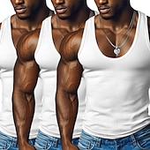 baratos Tops de ginásio-Homens Malha Íntima Camiseta Interior camisa sem manga camisa espancadora Sem Manga Decote Redondo Decote em U Profundo Scoop pescoço Verão Côr Sólida Pit Strip Moda Designer Esportivo 3 Peças