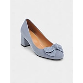 cheap 1950s-Women&#039;s Heels Retro Party Work Daily Bowknot Chunky Heel Square Toe Elegant Vintage Faux Suede Loafer Black Pink Blue