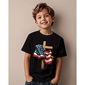 voordelige Jongens 3D Visie &amp; Geometrie-Amerikaanse Onafhankelijkheidsdag Jongens 3D Grafisch Vlag T-shirt Korte mouw Zomer Lente Modieus Basic Kinderen 4-12 jaar Strakke ronde hals Buiten Casual Dagelijks Normale pasvorm
