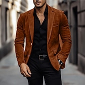 preiswerte Herren Klassische Blazer-Herren Blazer aus Wildlederimitat Arbeit Straße Mode Lässig Herbst Winter Kunstleder Einfach Tasche Knöpfe Bequem Einreihig Blazer Braun Kaki