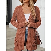 abordables Cardigans et vêtements d&#039;extérieur-Femmes Pull Cardigan Élégant Mode Streetwear Couleur Unie Ouvert devant Avec Poches Tricoté manche longue Hauts Réguliers Tricoter Extérieur Quotidien Week-end Rose Claire Bleu Automne Hiver