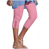 baratos Leggings lisas-Mulheres Calças Capri Leggings Moda Casual Comprimento da panturrilha Cintura Média Tecido Cintura elástica Confortável Respirabilidade Com Stretch Férias Rua Roupa Diária Amarelo Claro Vinho