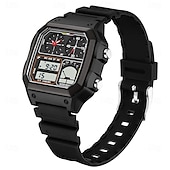 cheap Digital Watches-SANDA Men Digital Watch Outdoor Fashion Casual Wristwatch Luminous Stopwatch Alarm Clock Three Time Zones Steel Silicone Gel Watch