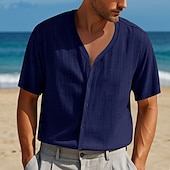 economico camicie casual da uomo-Per uomo Camicia Camicia Estiva Camicia casual Camicia da Spiaggia Camicia con Bottoni Nero Bianco Blu marino Kaki Grigio chiaro Manica Corta Semplice Scollo a V Vacanza Camicia hawaiana Abbigliamento