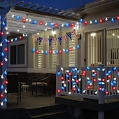 cheap Battery String Lights-1 Pc 33FT-100 LED Patriotic String Lights July 4th Independence Day Red Blue White Ball Decorative LED String Patriotic Gathering Party Atmosphere 8 Function Remote Control Waterproof Battery Box