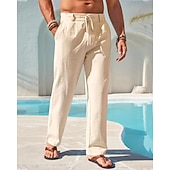 tanie Wakacje-Męskie Lniane spodnie Spodnie Letnie spodnie Spodnie plażowe Kieszeń Ściągana na sznurek Prosta noga Równina Komfort Oddychający Urlop Codzienny Święto Hawajskie Boho Biały Khaki