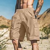 baratos Ar livre-Homens Bermuda Cargo Calção Shorts de verão Bermudas Shorts de praia Com Cordão Bolso multi Perna reta Tecido Respirável Pavio Humido Comprimento do joelho Ao ar livre Casual Diário Férias Moda