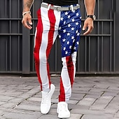 baratos calça masculina estampada em 3d-Homens American US Flag Patriótico Social Calças Calça casual Cintura Média Clássico Casual Feriado Calças Slim Fit com Bolsos Primavera Outono Impressão 3D Branco Azul