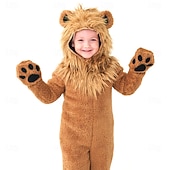 ieftine Costum de animal-Animal Leu Carnaval Costum Pijamale Kigurumi Onesies Basme Drăguţ Pentru copii Băieți Fete Halloween Carnaval Ziua Mondială a Cărții Performanță Îmbrăcăminte educativă Ținute pentru evenimente școlare