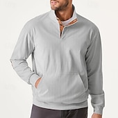 cheap Basic Sweatshirts-Men&#039;s Sweatshirt Button Up Hoodie Apricot Black Army Green Light Grey Coffee Standing Collar Plain Pocket Front Pocket Sports &amp; Outdoor Casual Daily Streetwear Cool Sportswear Spring &amp;  Fall Clothing