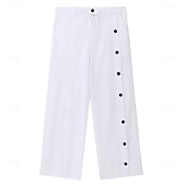 baratos Feriado-Homens Calças de linho Calças Calça verão Calças largas Calças de praia Com Cordão Botão Lateral Perna reta Tecido Conforto Respirável Comprimento total Casual Diário Feriado Férias Moda Preto Branco