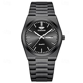 baratos Relógios Quartz-Um relógio masculino moderno e original com pulseira de liga de estilo empresarial, com classificação de resistência à água ipx7, data luminosa e visor de dia, caixa de relógio esportivo de quartzo