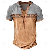 preiswerte Ethnischer Stil-Herren Geometrisch Ethnisch T Shirt Henley Hemd T-Shirt Kurzarm Designer Basic Ethnisch Outdoor Lässig Täglich Sommer Hellgrün Marineblau Braun Grau Henley Henley T-Shirt