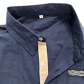 cheap Vacation-Men's Shirt Linen Shirt Summer Shirt Beach Shirt Button Up Shirt Tribal Casual Holiday Black Navy Blue Green Khaki Short Sleeve Turndown Summer Clothing Apparel Front Pocket