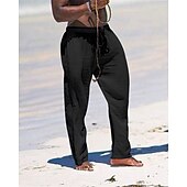 billiga Semester-Herr Linne Byxor Långbyxor Sommarbyxor Strandbyxor Ficka Snörning Elastisk midja Slät Komfort Andningsfunktion Semester Dagligen Helgdag Hawaiisk Boho Svart Vit