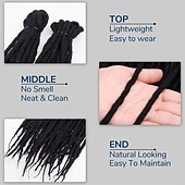 abordables Crocheter les cheveux-Extensions de dreadlocks noires de 20 pouces - 0,24 po de largeur, 20 brins d&#039;extensions de dreadlocks en laine, dreads en laine à double extrémité pour femmes &amp;hommes - dreadlocks hippies faits main