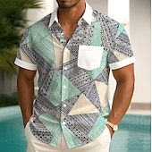 voordelige Geometrisch patroon-Voor heren Geometrisch Kleurblokkering Overhemd Zomer overhemd Overhemd met knopen Korte mouw Mode-casual Buiten Vakantie Dagelijks gebruik Zomer Lente Strijkijzer 3D-afdrukken shirts met kraag