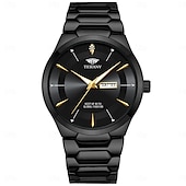 baratos Relógios Quartz-Relógio de quartzo masculino da moda com pulseira de aço, design simples e mostrador circular ipx7 à prova d&#039;água, calendário luminoso, data, relógio de quartzo