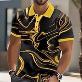 halpa Miesten geometrinen poolo-Miesten Abstrakti Geometrinen Polo Lyhythihainen Poolopaidat Kauluskäänne Business Casual liiketoiminta Urheilu- ja treenivaatteet Arki-asut Napit 3D-tulostus Kesä Keltainen Punastuvan