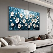 cheap Floral/Botanical Paintings-Handmade Original White Flower Oil Painting On Canvas Abstract Landscape Wall Art for Home Decor With Stretched Frame Without Inner Frame Painting
