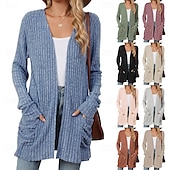 abordables Cardigans et vêtements d&#039;extérieur-Femmes Pull Cardigan Élégant Mode Streetwear Couleur Unie Ouvert devant Avec Poches Tricoté manche longue Hauts Réguliers Tricoter Extérieur Quotidien Week-end Rose Claire Bleu Automne Hiver