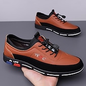 cheap Casual-Men&#039;s Premium White and Black Faux Leather Lace-Up Sneakers with Vibrant Color Accents for Sports and Leisure