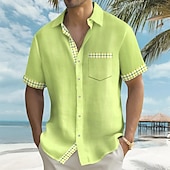 voordelige Geometrisch patroon-Voor heren Geometrisch Dambord manchetten Overhemd Zomer overhemd Overhemd met knopen Korte mouw Mode-casual Buiten Vakantie Dagelijks gebruik Zomer Lente Strijkijzer 3D-afdrukken shirts met kraag