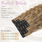 baratos Clip nas extensões-extensões de cabelo clip in 5 peças extensões de cabelo castanho 24 extensões de cabelo longas e grossas ondas soltas he002 trama de renda invisível apliques naturais macios para mulheres castanho