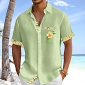 economico Vacanza-Per uomo Camicia Camicia di lino Camicia Estiva Camicia da Spiaggia Camicia con Bottoni Floreale Casuale Ferie Verde chiaro Rosa Azzurro cielo Verde Maniche Corte Collo ripiegato Estate Abbigliamento