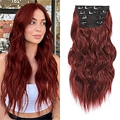 abordables Clip dans les extensions-Extensions de cheveux bouclés à clipser 4 pièces postiches synthétiques épais et longs ondulés avec double trame en fibre pour cheveux de femme tête complète