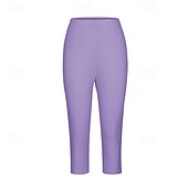 baratos Leggings lisas-Mulheres Calças Capri Leggings Moda Casual Comprimento da panturrilha Cintura Média Tecido Cintura elástica Confortável Respirabilidade Com Stretch Férias Rua Roupa Diária Amarelo Claro Vinho