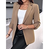 cheap Blazers &amp; Suits-Women&#039;s Blazer Breathable Comfortable Pocket Casual Plain Office Street Casual Daily Wear Open Front Regular Turndown Regular Fit Long Sleeve Outerwear Black White Pink Summer