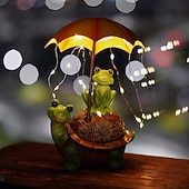 abordables Luces de paisaje-1 lámpara decorativa de resina con forma de tortuga solar impermeable para exteriores, con forma de rana y paraguas, para patio, jardín, parque, césped, sendero, luces de observación paisajísticas.